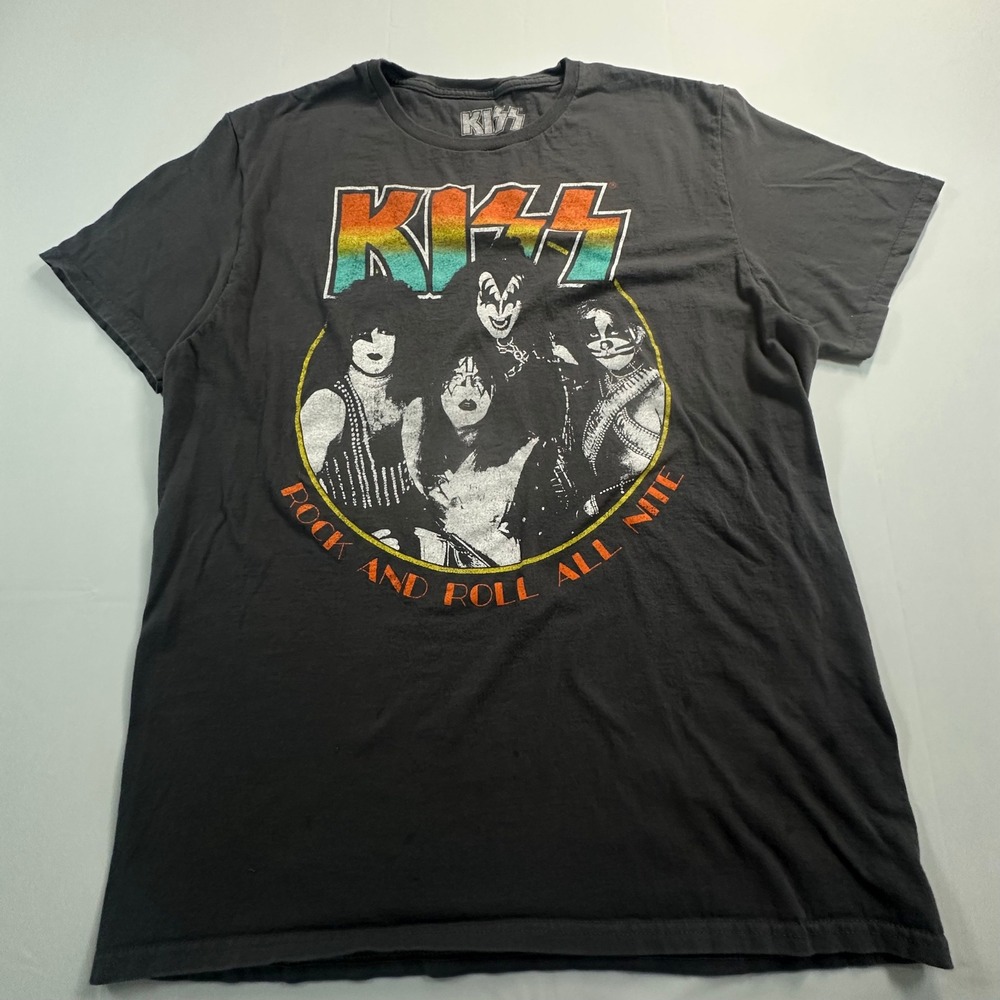 KISS Rock and Roll All Nite Graphic T-Shirt Charcoal Gray Large‎ 2022 Mad Engine